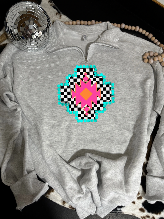 Neon aztec quarter zip