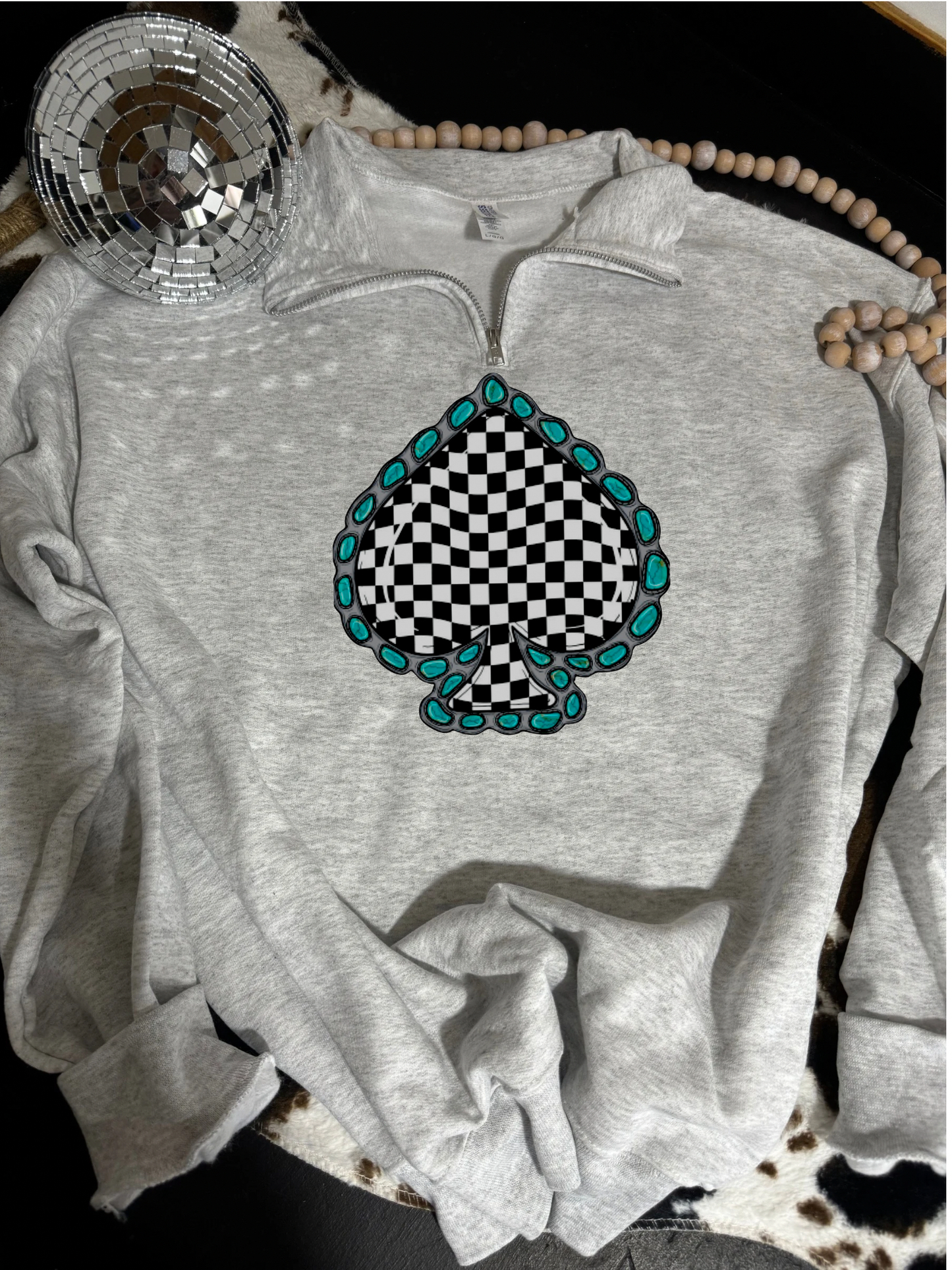 Turquoise + checkered spade  quarter zip