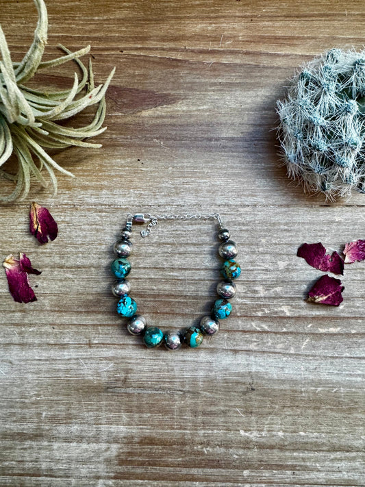 10 mm Sterling Silver Pearls bracelet and turquoise